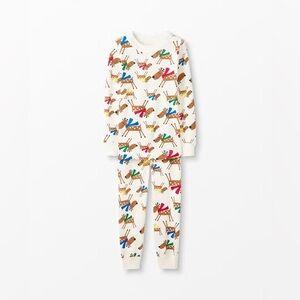 Hanna Andersson Long John Pajamas in Organic Cotton Reindeer Games Size 6-7